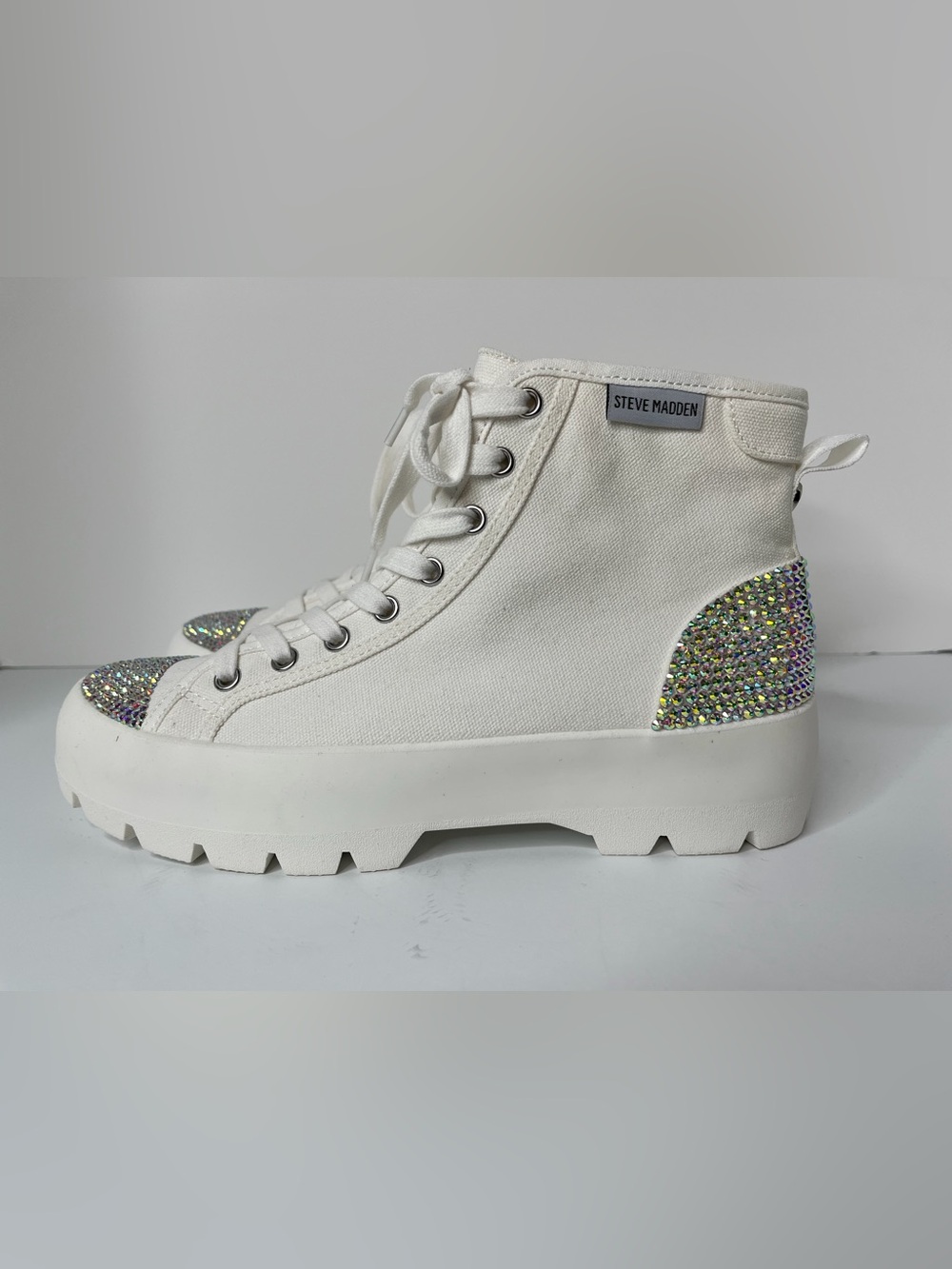 Custom White Rhinestone Toe High-Top Platform boots - Picture 2 of 5